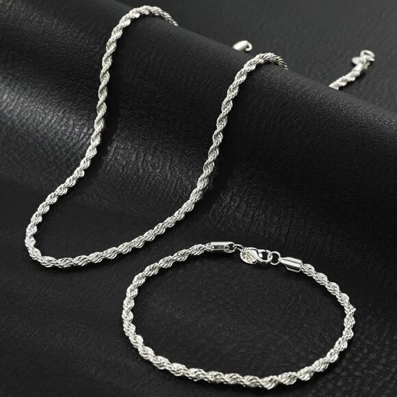 Amazon.com: LeCalla 925 Sterling Silver Italian Diamond-Cut  925 Silver Plated Necklace & Bracelet Twisted Rope Christmas Birthday Gift NEW!